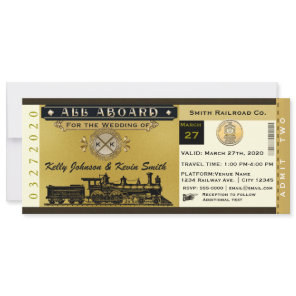 Elegant Vintage Wedding Train Ticket Invitation