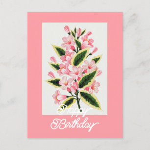Elegant Vintage Weigela Plant Happy Birthday Postcard