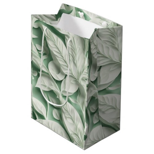 Elegant vintage white green botanical leaf pattern medium gift bag