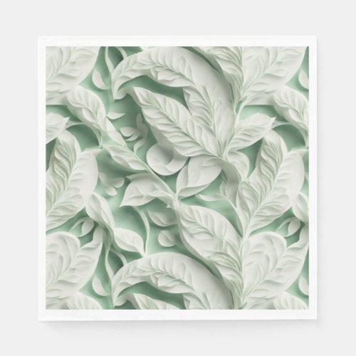 Elegant vintage white green botanical leaf pattern napkins