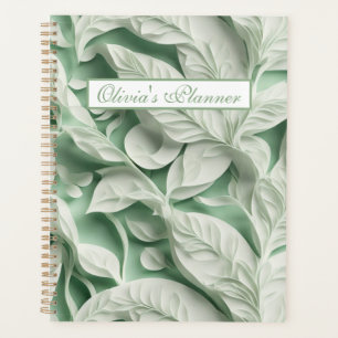 Elegant vintage white green botanical leaf pattern planner