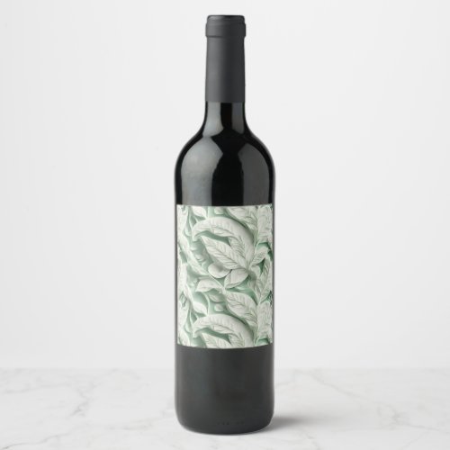 Elegant vintage white green botanical leaf pattern wine label