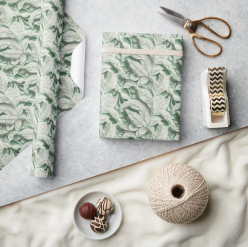 Elegant vintage white green botanical leaf pattern wrapping paper