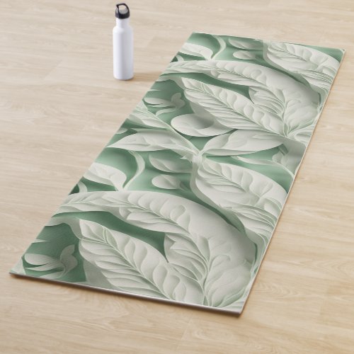 Elegant vintage white green botanical leaf pattern yoga mat