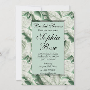 Elegant vintage white green leaf calligraphy invitation