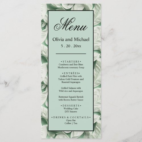 Elegant vintage white green leaf  calligraphy menu