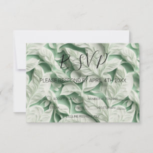 Elegant vintage white green leaf calligraphy RSVP card