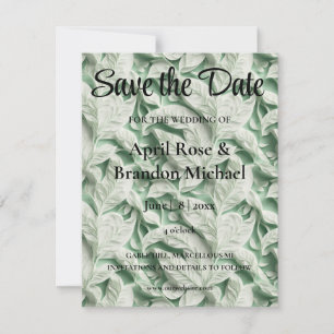 Elegant vintage white green leaf calligraphy save the date