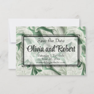 Elegant vintage white green leaf calligraphy save the date