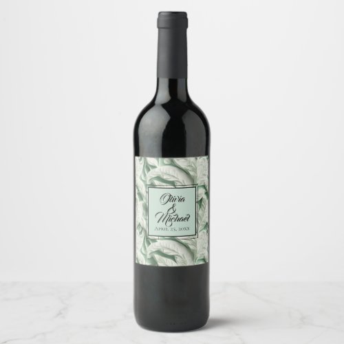 Elegant vintage white green leaf  calligraphy wine label