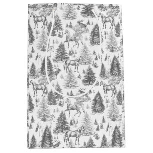 Elegant Vintage White Horses in Snow Woods Toile Medium Gift Bag