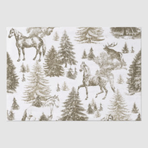Elegant Vintage White Horses in Snow Woods Toile Tissue Paper
