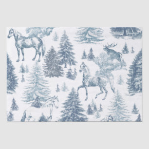 Elegant Vintage White Horses in Snow Woods Toile  Tissue Paper