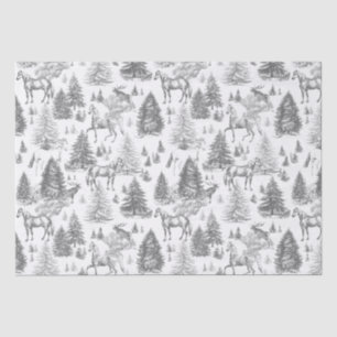 Elegant Vintage White Horses in Snow Woods Toile Tissue Paper