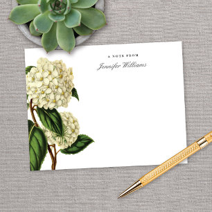 Elegant Vintage White Hydrangea Floral w/ Name Note Card