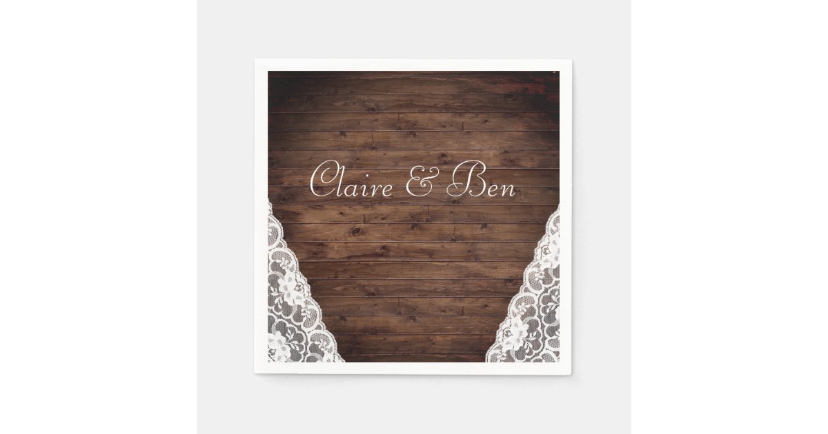 Elegant Vintage White Lace Rustic Wedding Paper Napkins | Zazzle