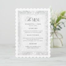 Elegant Vintage White Lace Wedding Menu Card