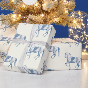 Elegant Vintage White Lipizzaner Horse Dusty Blue Wrapping Paper