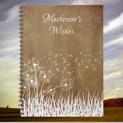 Elegant Vintage White Outline Dandelions in Wind  Notebook
