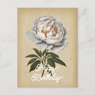 Elegant Vintage White Peony Flower Happy Birthday Postcard