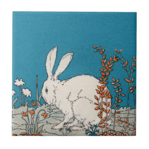 Elegant Vintage White Rabbit Ceramic Tile