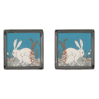 Elegant Vintage White Rabbit Flowers Cufflinks