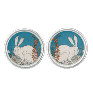 Elegant Vintage White Rabbit Flowers Cufflinks