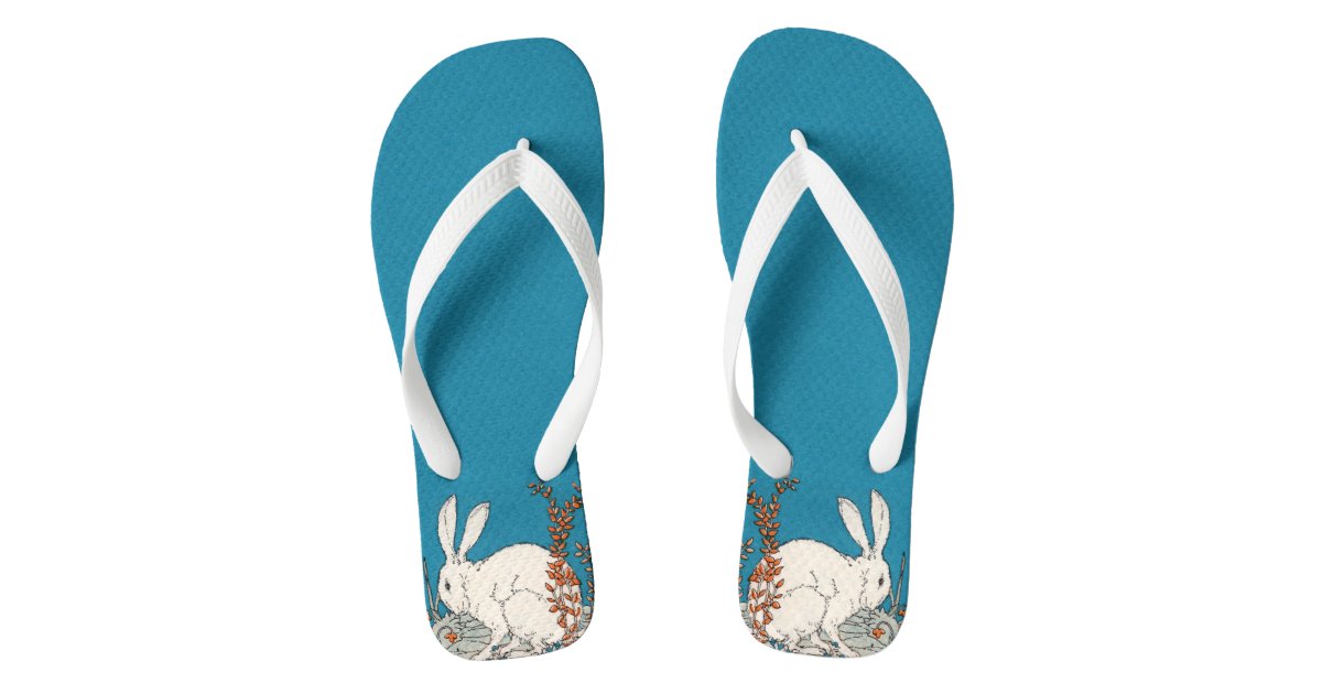 Elegant Vintage White Rabbit Flowers Flip Flops | Zazzle