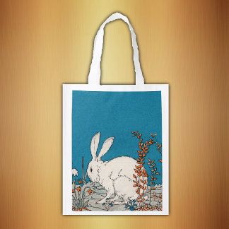 Elegant Vintage White Rabbit Flowers Grocery Bag