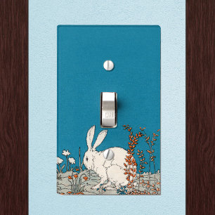 Elegant Vintage White Rabbit Flowers Light Switch Cover