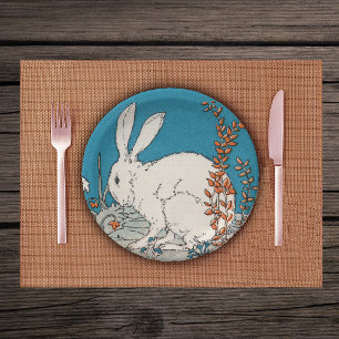 Elegant Vintage White Rabbit Flowers Paper Plates