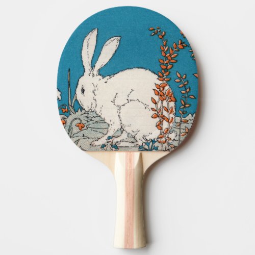 Elegant Vintage White Rabbit Flowers Ping_Pong Paddle