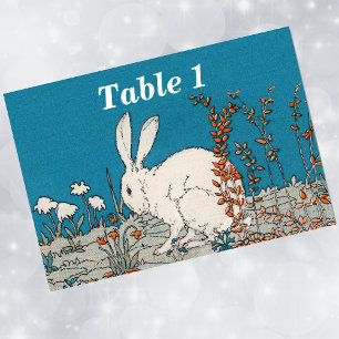 Elegant Vintage White Rabbit Flowers Table Number
