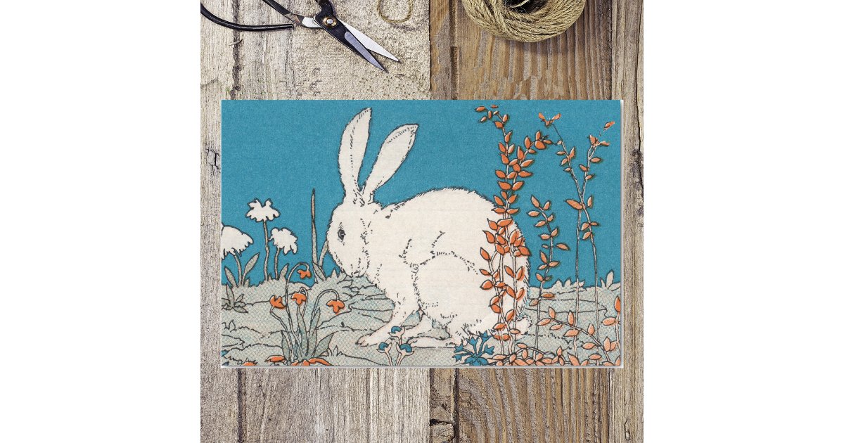 White Rabbit Tissue Elegant Vintage White Rabbit Flowers Tissue Paper | Zazzle