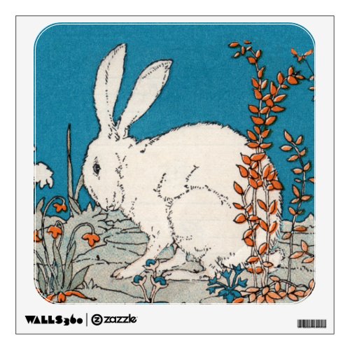 Elegant Vintage White Rabbit Flowers Wall Decal