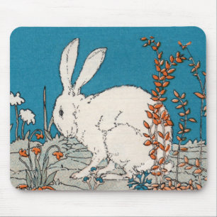 Elegant Vintage White Rabbit Mouse Pad
