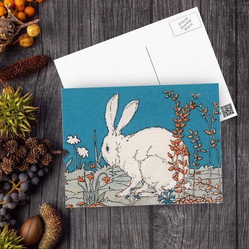 Elegant Vintage White Rabbit Postcard