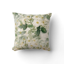 Elegant Vintage White Rose Botanical Throw Pillow