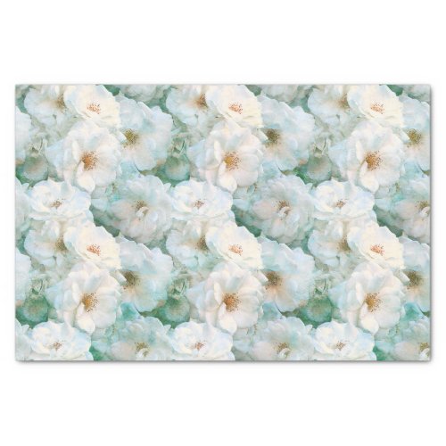Elegant Vintage White Rose Floral Botanical Repeat Tissue Paper