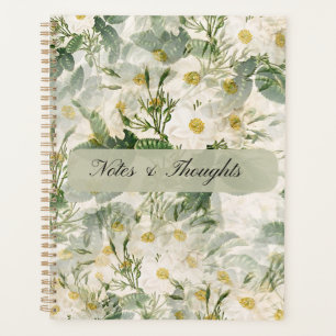 Elegant Vintage White Rose Floral Hardcover Planner
