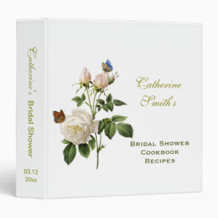 Elegant vintage white rose flowers bridal shower 3 ring binder