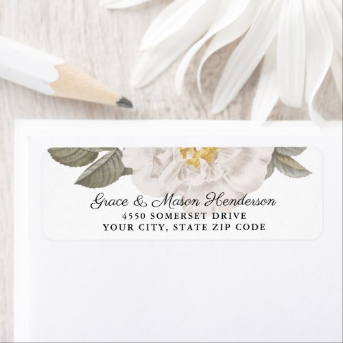 Elegant Vintage White Rose Wedding Return Address Label