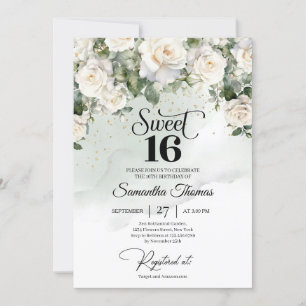Elegant Vintage White Roses Floral Garden Unique Invitation