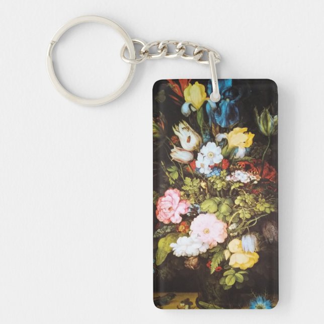 Elegant Vintage Wildflower Artwork Keychain (Front)