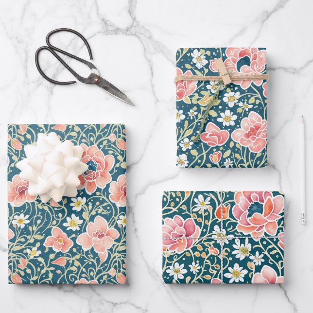 Elegant Vintage Wildflower Botanical Pattern  Wrapping Paper Sheets (Front)