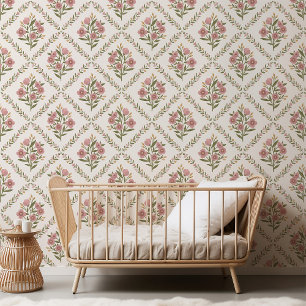 Elegant Vintage Wildflower Diamond Dusty Rose Wallpaper