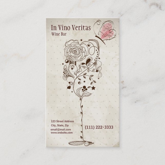 Elegant Vintage Wine Bar Business Card (Front)