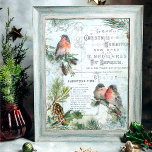 Elegant Vintage Winter Christmas Robins Decoupage Tissue Paper<br><div class="desc">Richly-detailed charming vintage Christmas composition featuring rustic woodland ephemera including robins,  snow-covered boughs of holly and pine,  engraved script,  Christmas-Time poem in engraved birch frame,  and elegant white scrolls and flourishes on distressed light sky blue background.</div>