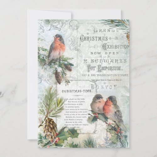 Elegant Vintage Winter Christmas Robins Holiday Card