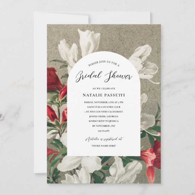 Elegant Vintage Winter Florals Bridal Shower  Invitation (Front)